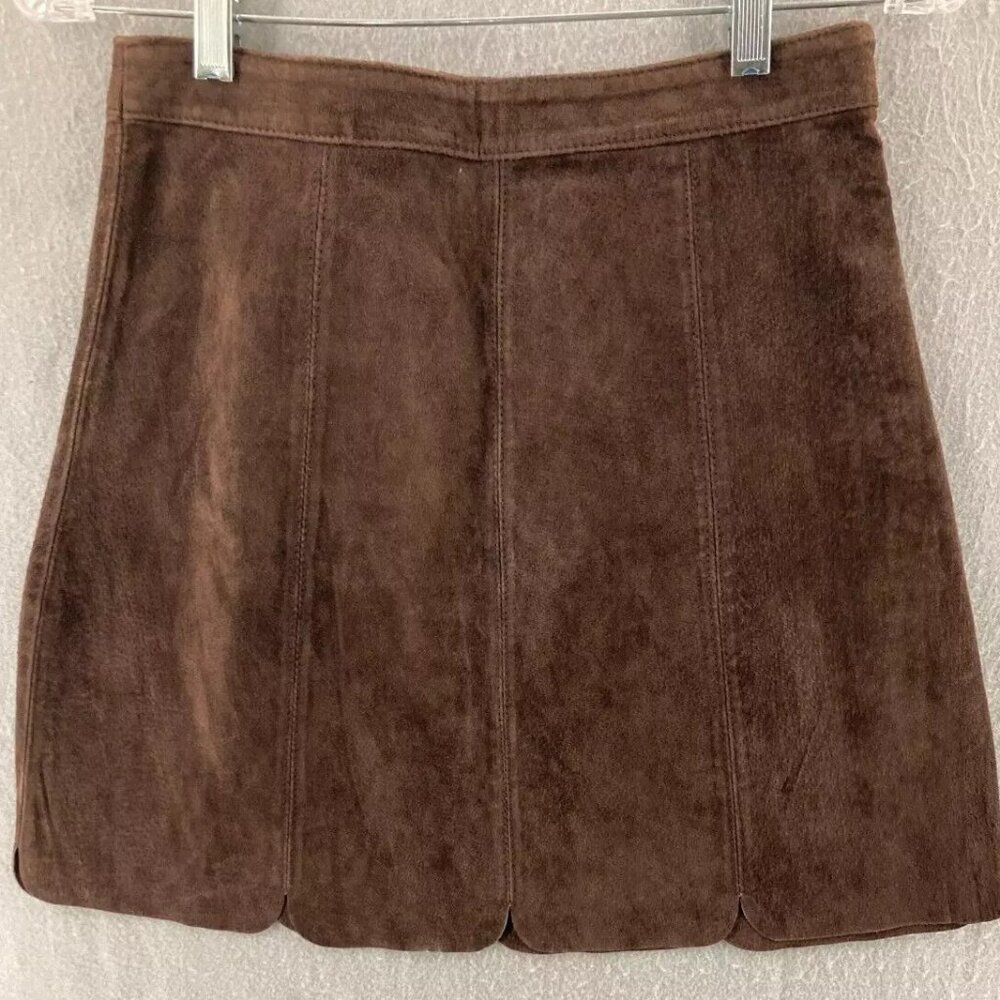 Zara leather scalloped chocolate brown mini skirt